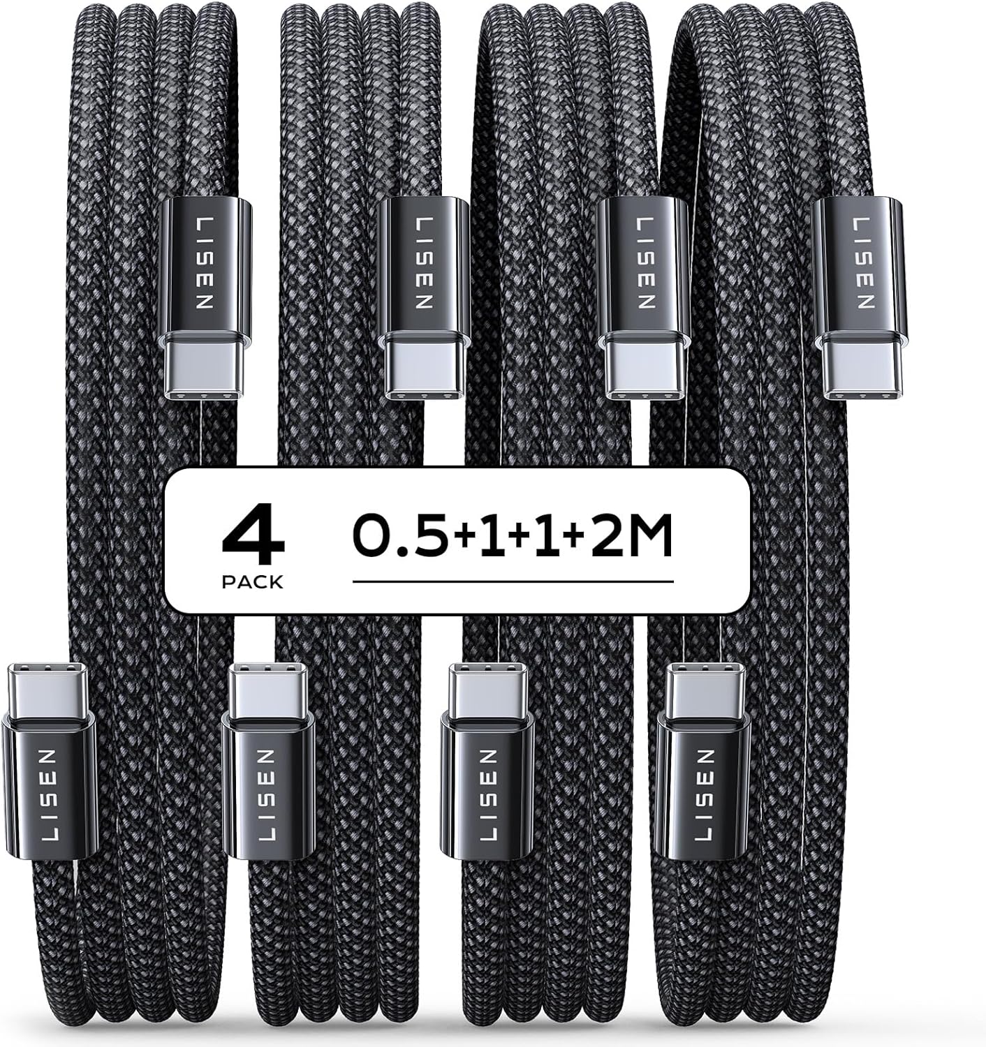 LISEN 60W Kabel USB C na USB C kabel szybkiego ładowania kabel do ładowania USB C [4 Sztuki, 0.5m 1m 1m 2m]