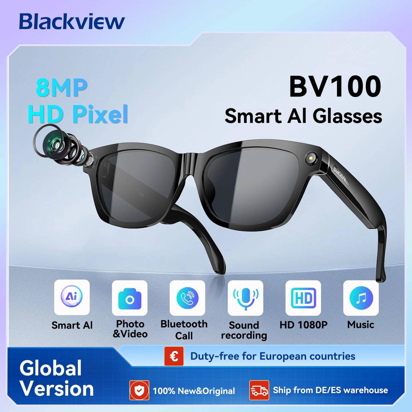 Okulary inteligentne Blackview BV100, kamera HD, Bluetooth 5.4, bateria 220 mAh Aliexpress