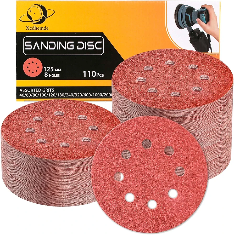 110 sztuk Papier ścierny 125 mm, Krążki ścierne, ziarnistość 40/60/80/100/120/180/240/320/600/1000/2000