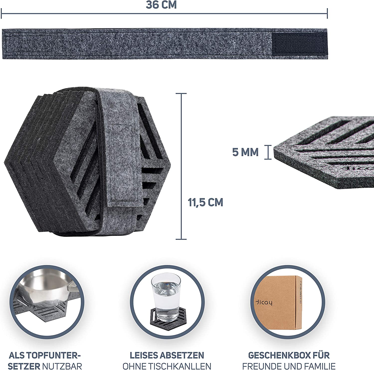 Zestaw podstawek pod szklanki - 9 sztuk, antracyt