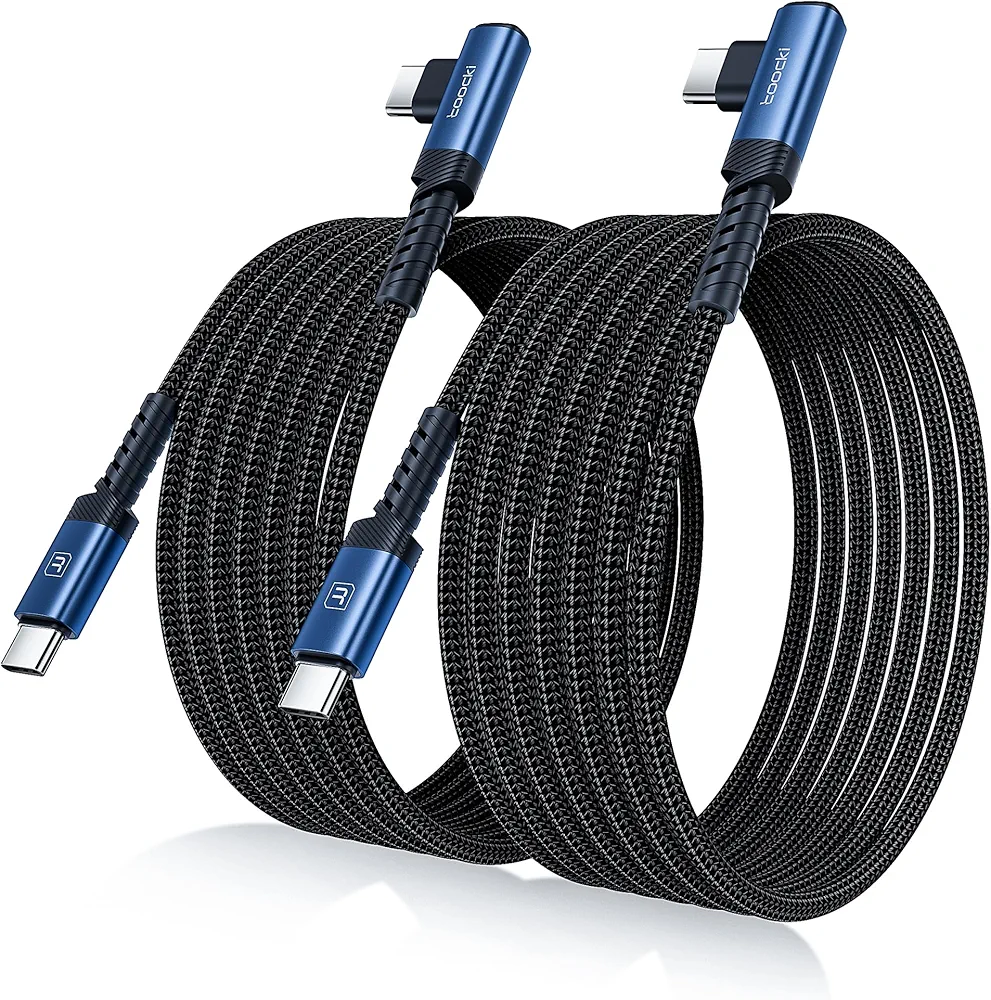 2 x 2m - toocki Kabel USB C do USB C kątowy 60W, wytrzymały nylonowy pleciony