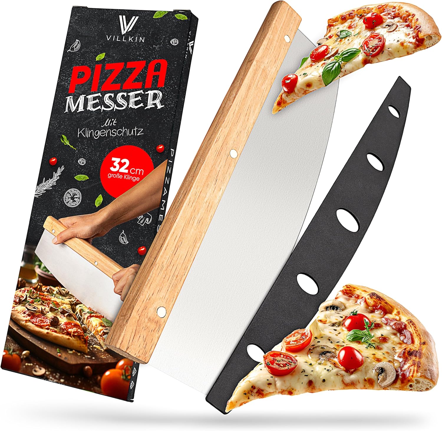 Nóż do pizzy Villkin z ostrzem 32 cm z drewnianą rączką