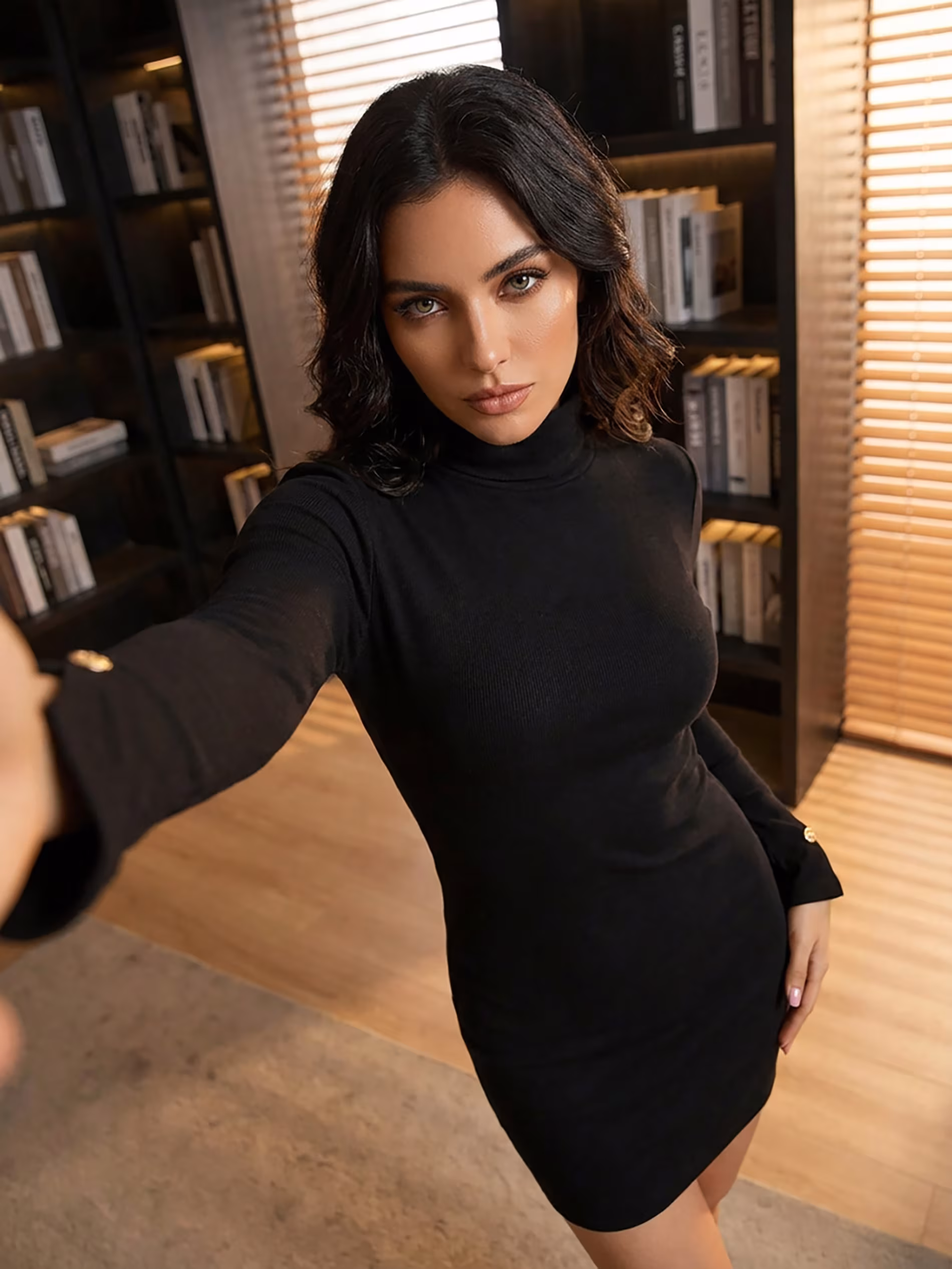 Sukienka z golfem, bawełniana, czarna, rozm. XS-XL