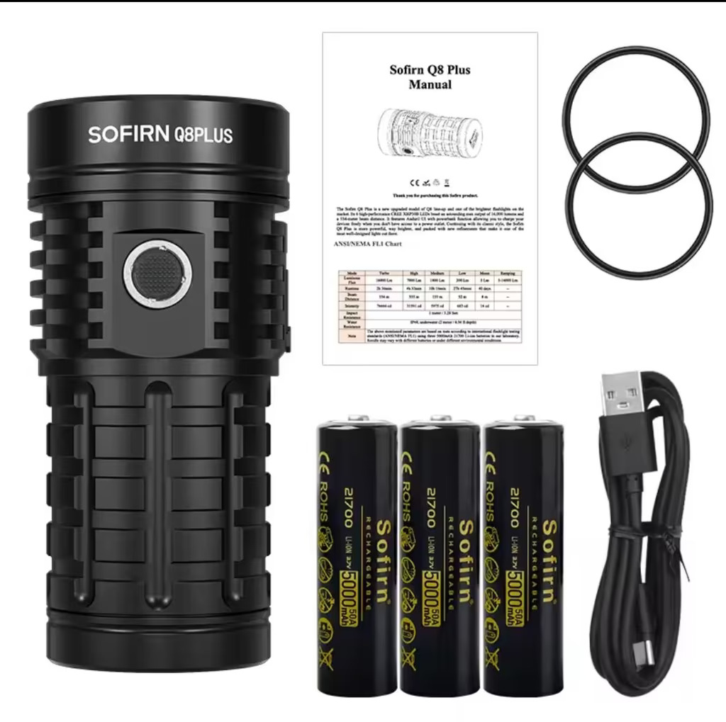 Latarka Sofirn Q8 Plus 16000lm Anduril 2.0 + 3 ogniwa 5000mAh (z dyfuzorem ~6zł drożej)