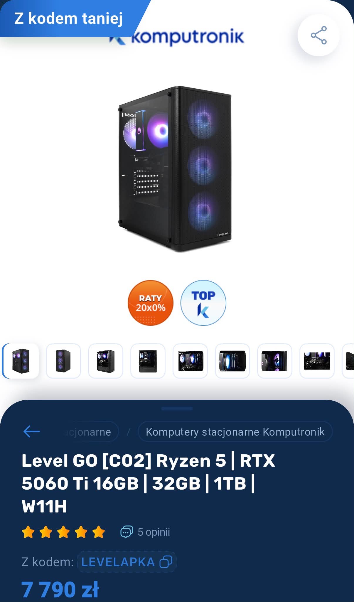 Level GO [C02] Ryzen 5 | RTX 5060 Ti 16GB | 32GB | 1TB | W11H (cena w aplikacji)