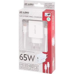 Podwójna ładowarka ścienna Re-load, GaN, 65 W | Biała lub Czarna + kabel USB-C 100W