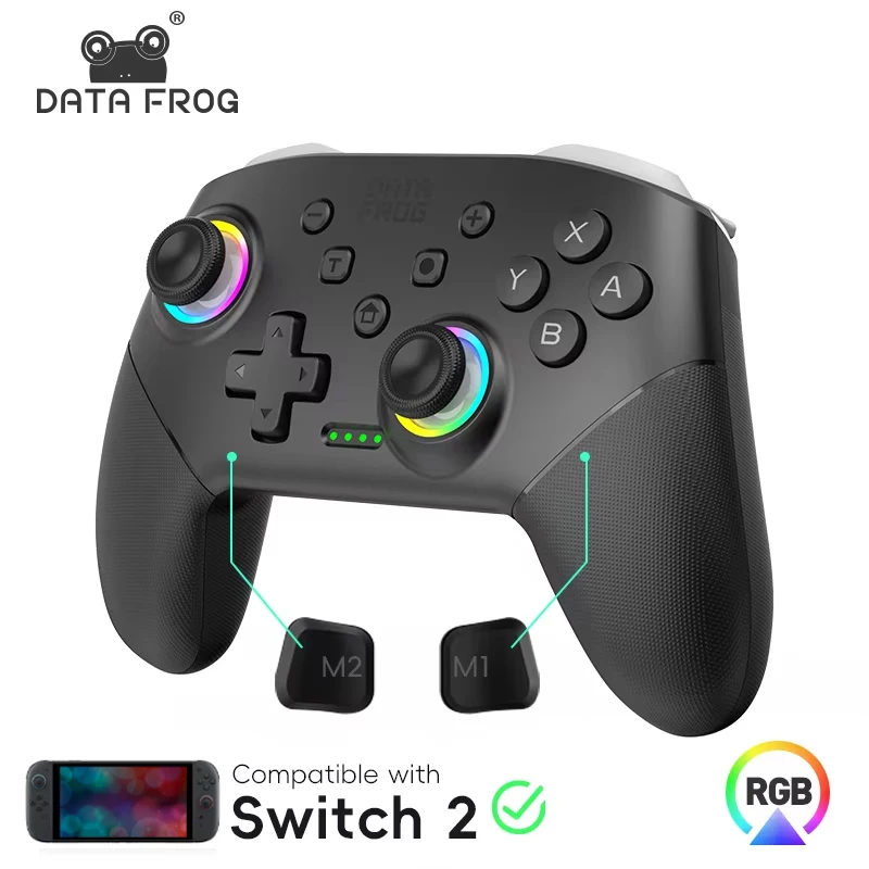 Kontroler bezprzewodowy DATA FROG Pro, uniwersalny gamepad do konsoli z czujnikiem żyroskopowym, podwójną wibracją i ładowalnym joystickiem