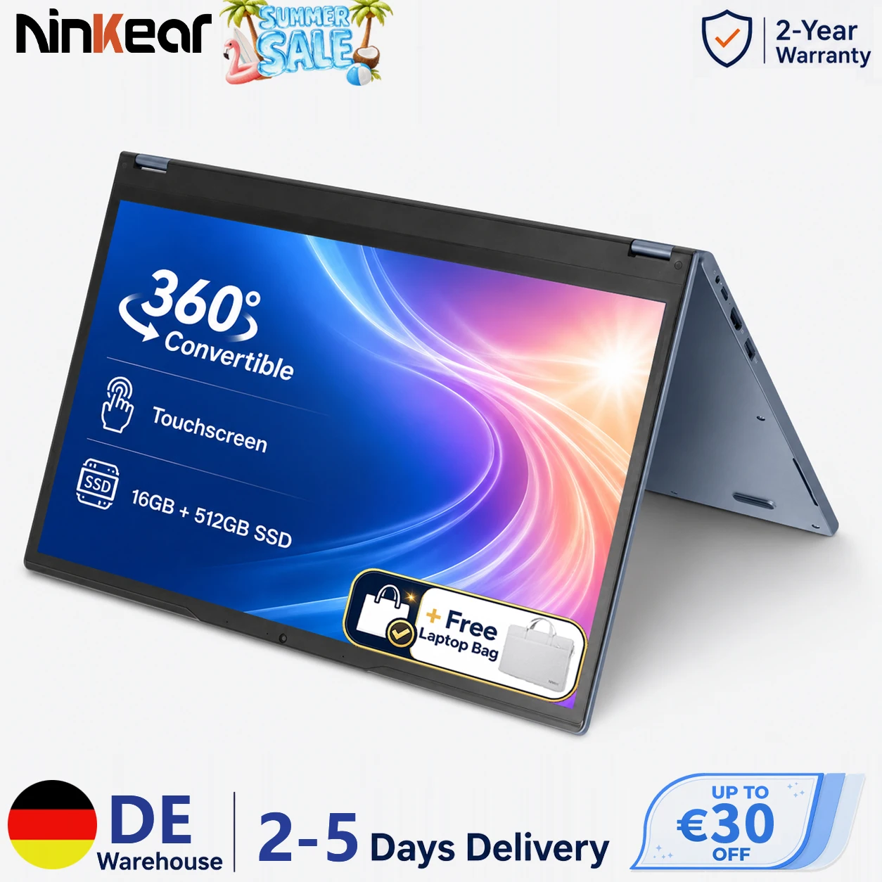 Ninkear YBook15 15.6'' FHD IPS Laptop Dotykowy AMD Ryzen 3 3200U 16GB RAM 512GB SSD 360° 2w1