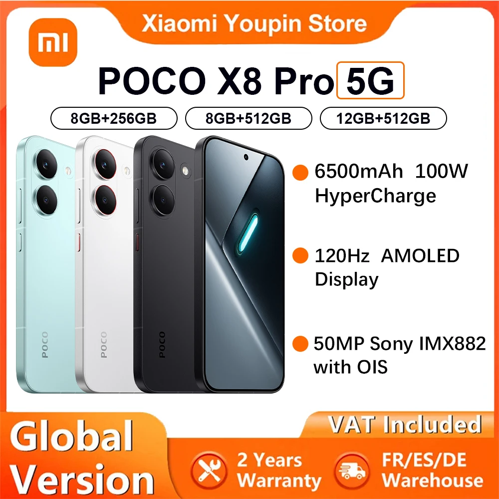 smartfona POCO X8 Pro 5G 6,59' 120Hz 100W HyperCharge 6500mAh 50MP wer. globalna
