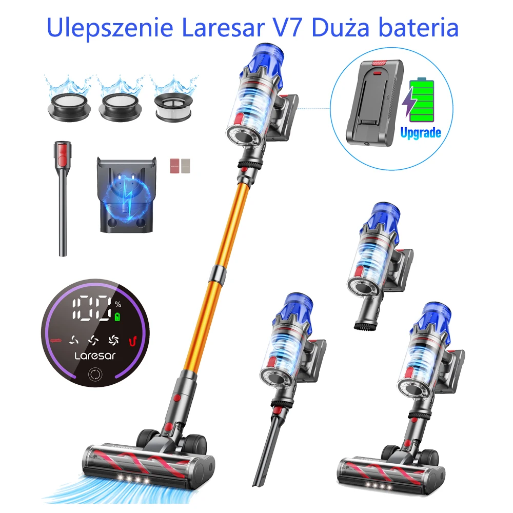 Odkurzacz pionowy Laresar V7S 75kPA 650W (nowy model, większa bateria i moc) - €89.53