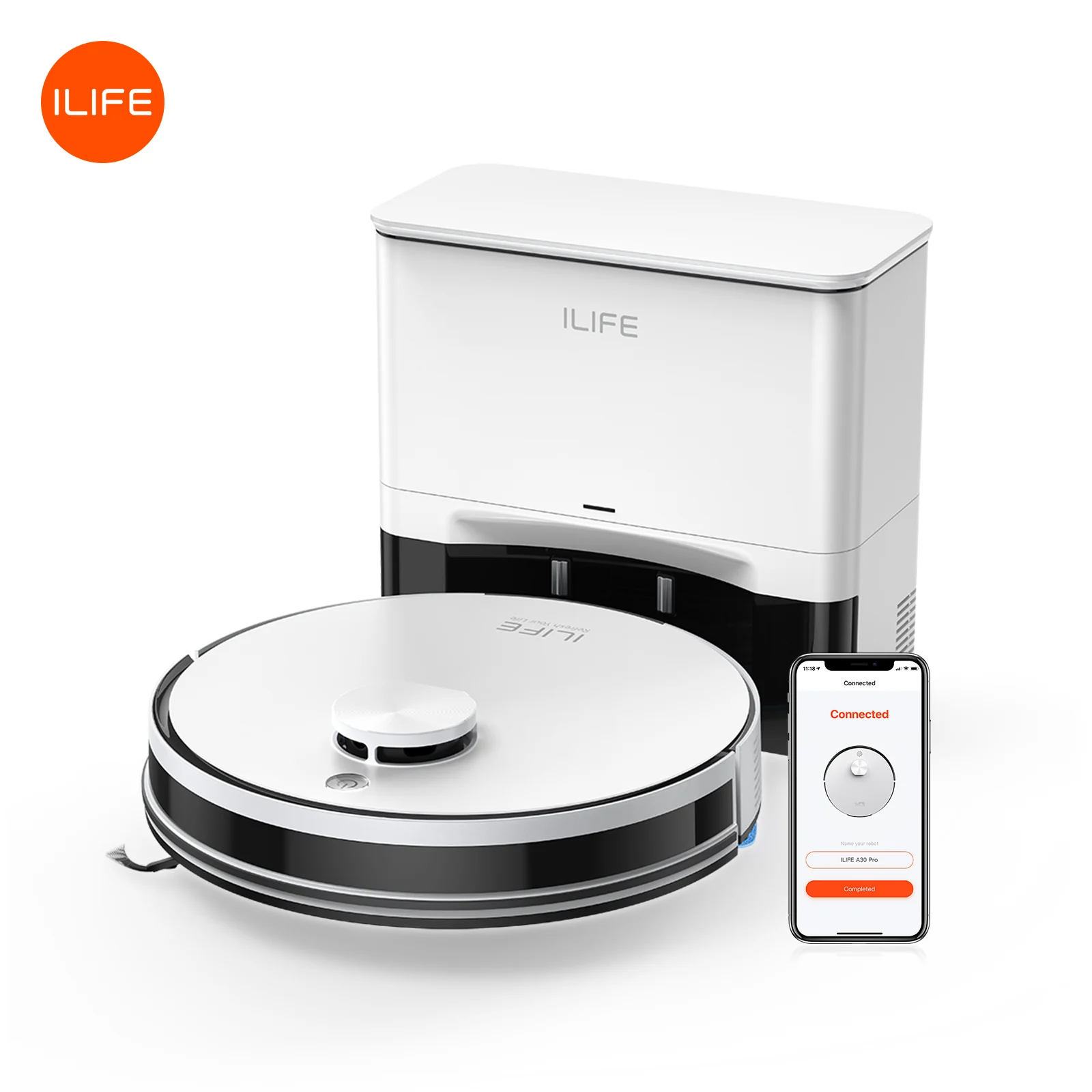 ILIFE A30 Pro Robot Odkurzacz z Automatyczną Stacją Samoczyszczącą, Mocne Ssanie 5000Pa, Nawigacja LDS, 180 Minut Pracy