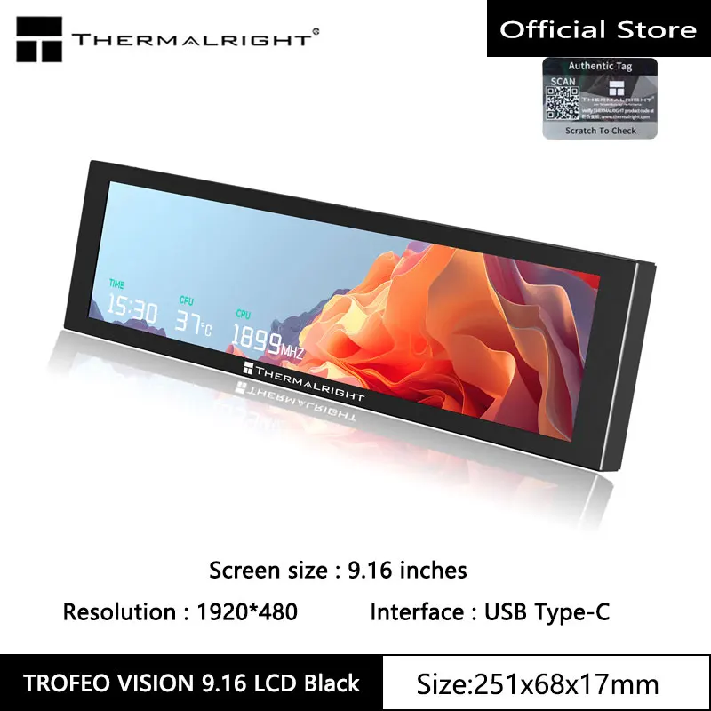 Ekran LCD Thermalright TROFEO VISION 9,16" IPS – pełnokolorowy 1920×480 z USB-C