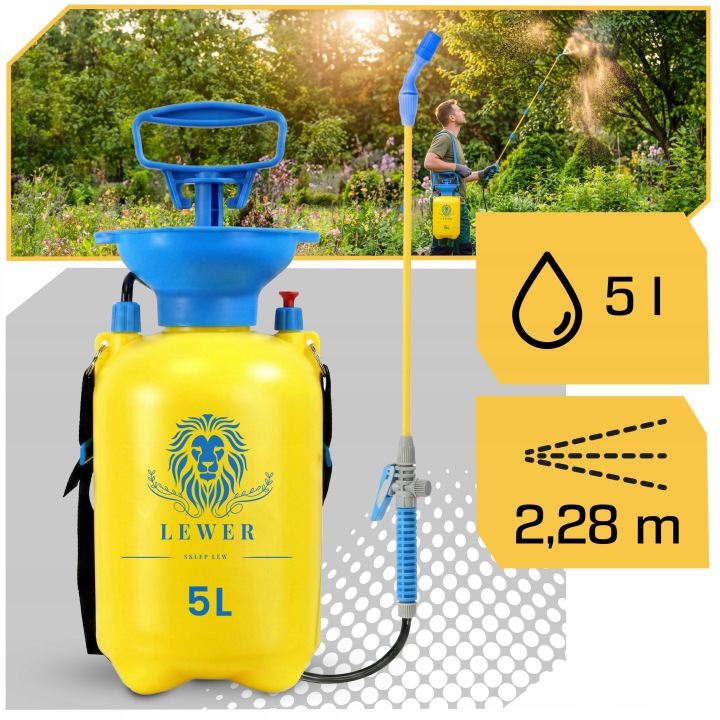 OPRYSKIWACZ CIŚNIENIOWY RĘCZNY LANCA 98CM+42 OGRODOWY Z REGULOWANĄ DYSZĄ, 5L
