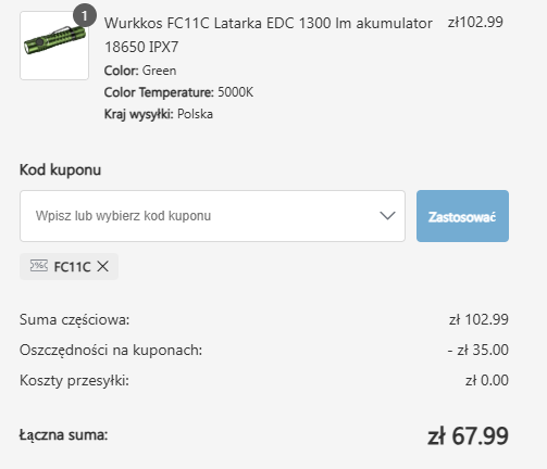 Latarka Wurkkos FC11C 1200lm 519A 4000/5000K (wysyłka z Polski) - akumulator 3000mAh, zasięg ~155m, USB-C, magnes (wymagana rejestracja)
