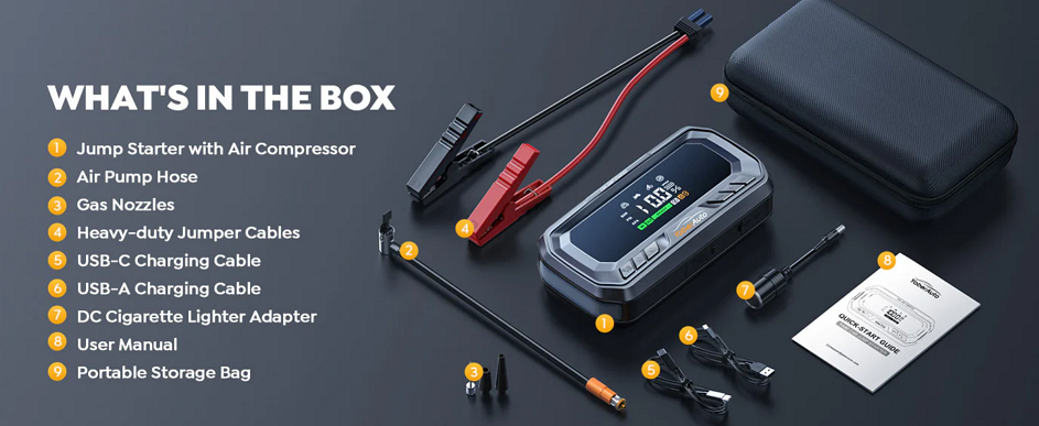 Yaber YA90 26800mAh 6000A 160PSI PD65W - urządzenie rozruchowe z kompresorem (powerbank / booster / jump starter)