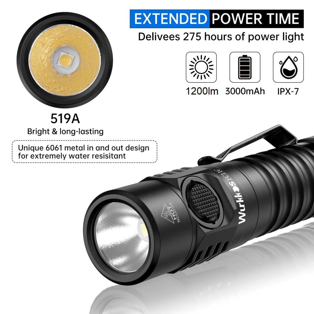 Latarka Wurkkos FC11C 1200lm 519A 4000/5000K (wysyłka z Polski) - akumulator 3000mAh, zasięg ~155m, USB-C, magnes (wymagana rejestracja)