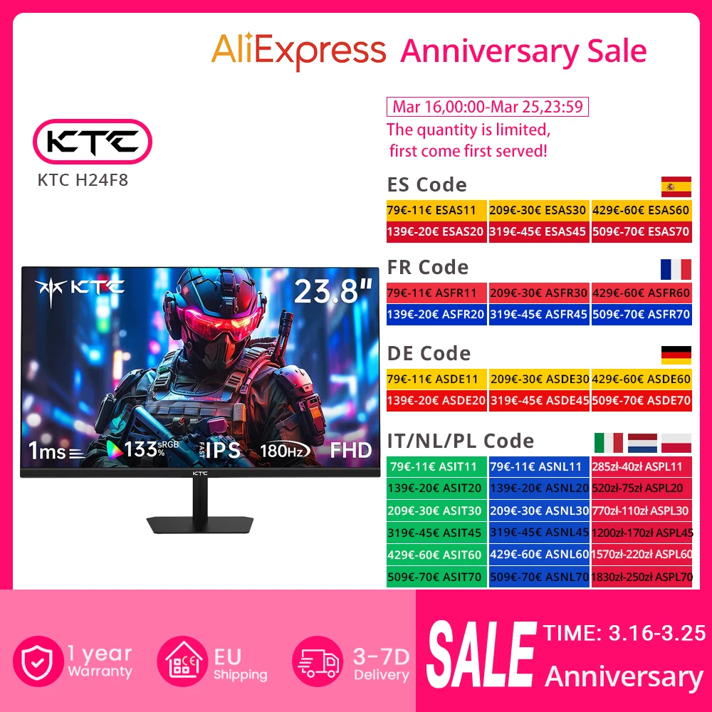 Monitor gamingowy KTC H24F8, 23,8'' 1920*1080 16:9 Ekran IPS 180 Hz