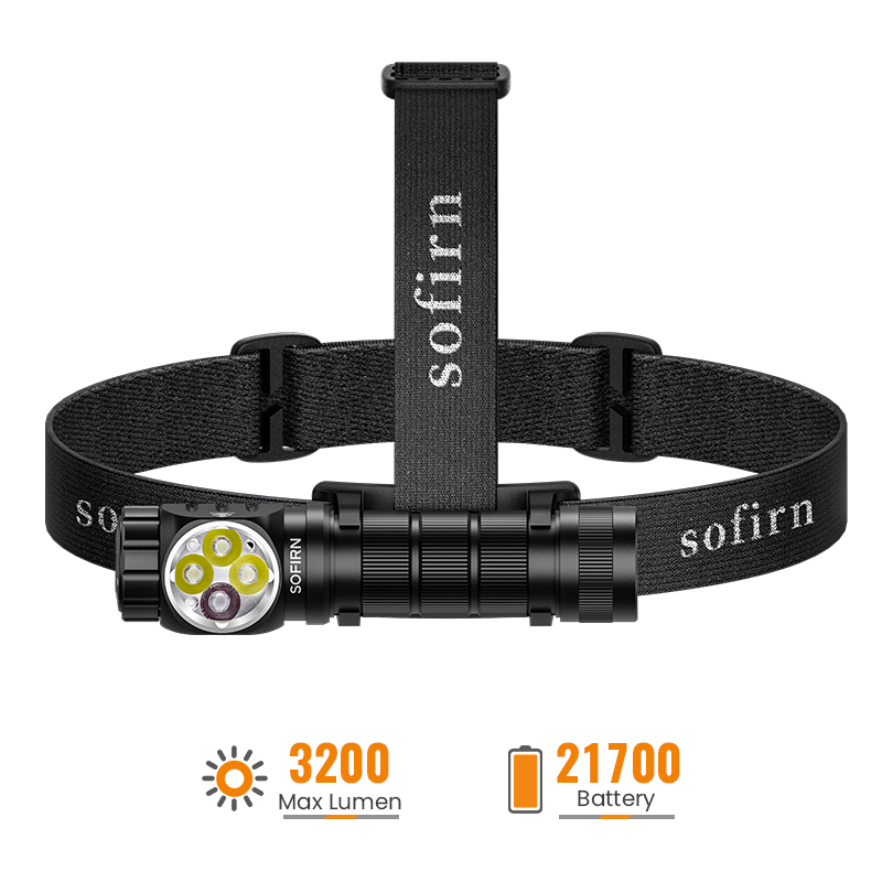 Latarka czołowa Sofirn HS43 (nowość) - moc 3200lm, akumulator 5000mAh, białe i czerwone światło, czołówka, USB-C, magnetyczna