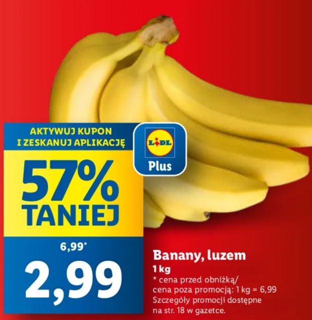 Banany 1kg z kuponem w aplikacji