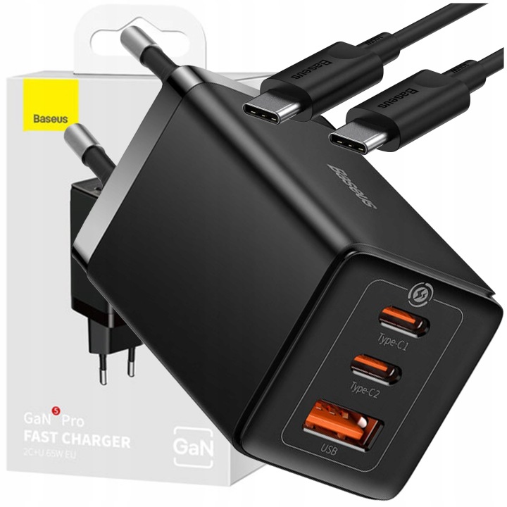 Ładowarka sieciowa  Baseus GaN5 Pro, 65W + kabel USB C - USB C, 100W