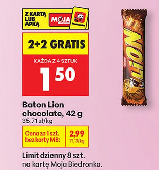Baton Lion chocolate, 42g (2+2 GRATiS)