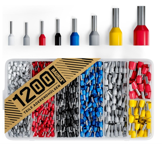 BAURIX® Zestaw 1200szt końcówek zaciskanych kablowych 05-10mm