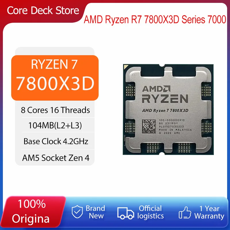 Procesor AMD Ryzen 7 7800X3D 8 rdzeni 16 wątków R7 7800X3D CPU 4,2 GHz 5 nm 96 MB 120 zenw DDR5