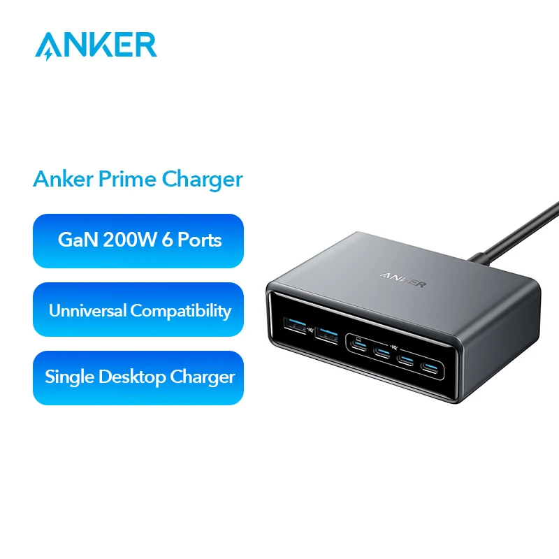 Ładowarka Anker Prime,200 W 6 portów, GaN