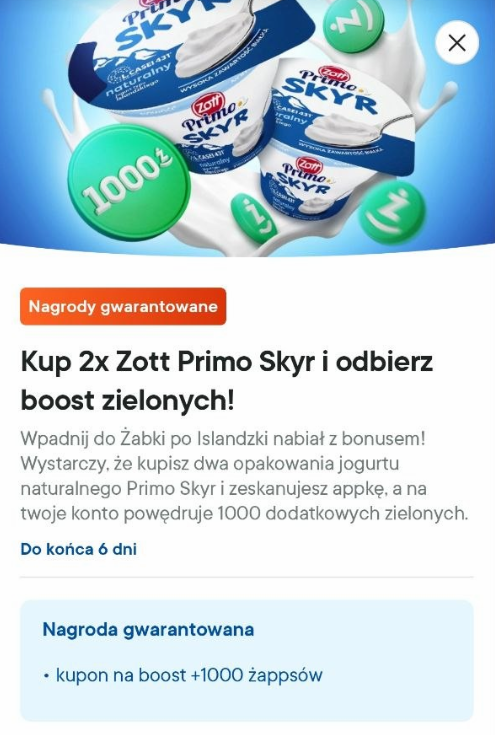 [Żabka] Zgarnij 1000 punktów żappsów za zakupy 2szt. Zott Primo Skyr