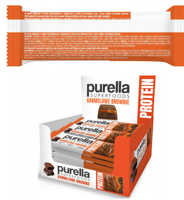 Baton proteinowy PURELLA Superfoods Karmelowe brownie 15 szt. x 45 g (1,50 zł/szt.)