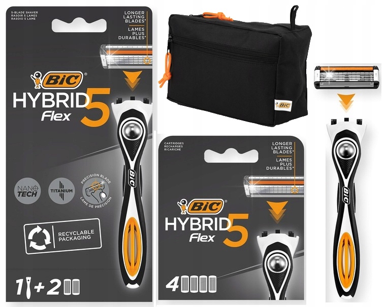 BIC HYBRID 5 FLEX MASZYNKA DO GOLENIA DLA MĘŻCZYZN + 6 WKŁADÓW + KOSMETYCZKA