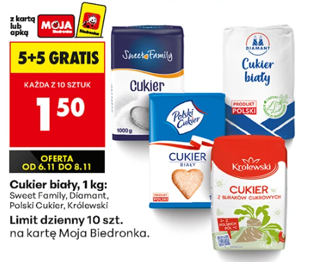 Cukier 5+5 gratis w Biedronce