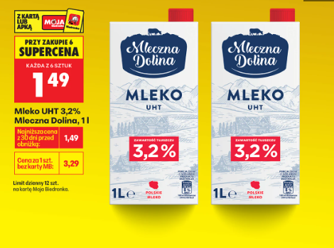 Mleko 3,2% w Biedronce Mleczna Dolina