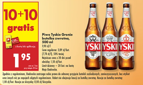 Piwo Tyskie Gronie w butelce w promocji 10+10 gratis Biedronka