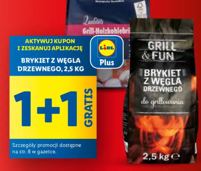 Brykiet z węgla drzewnego 2,5kg 1 +1 gratis w Lidlu