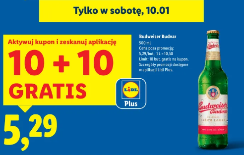 Piwo Budweiser Budvar 10+10 gratis