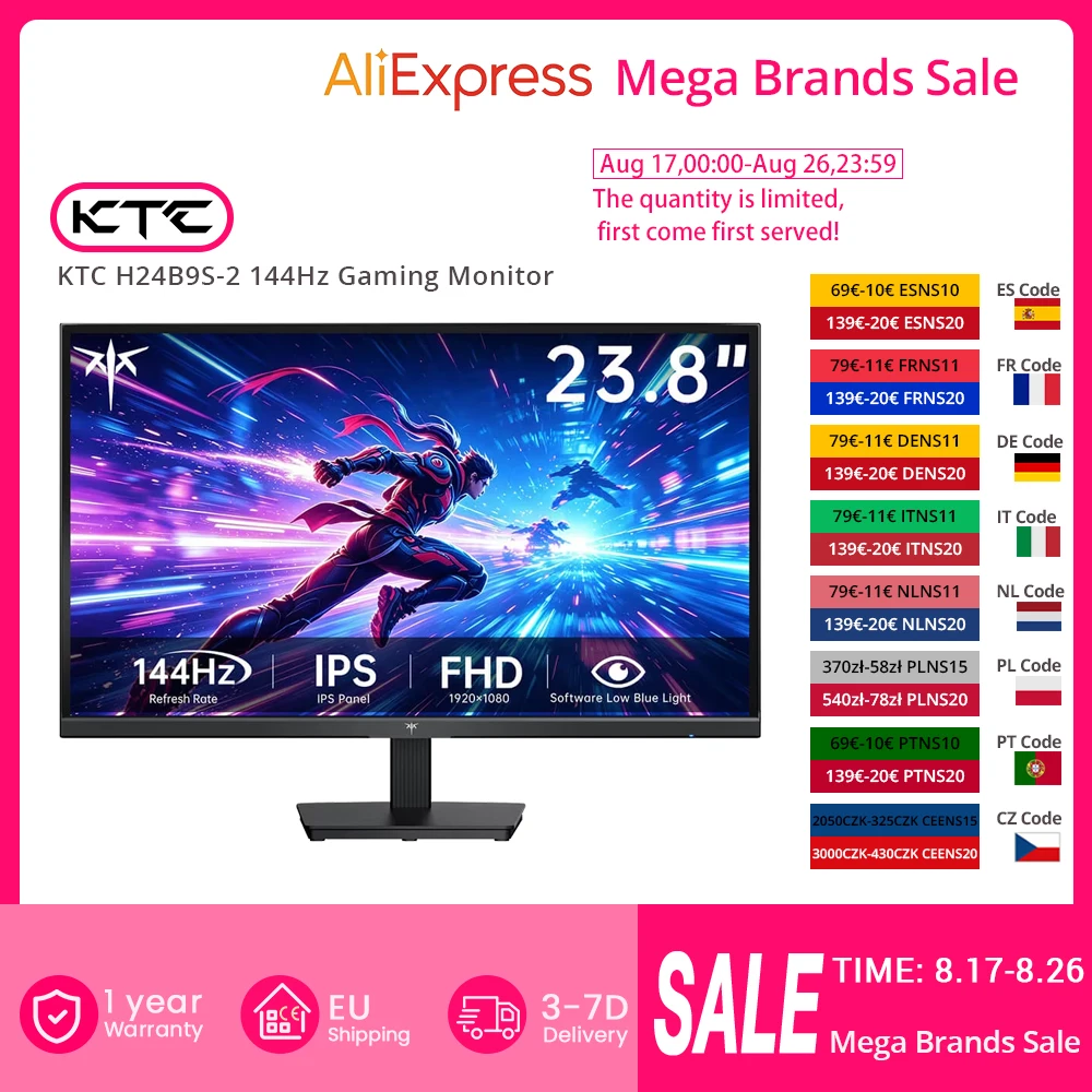 Monitor gamingowy KTC H24B9S-2 144Hz, 23,8-calowy wyświetlacz FHD IPS Aliexpress