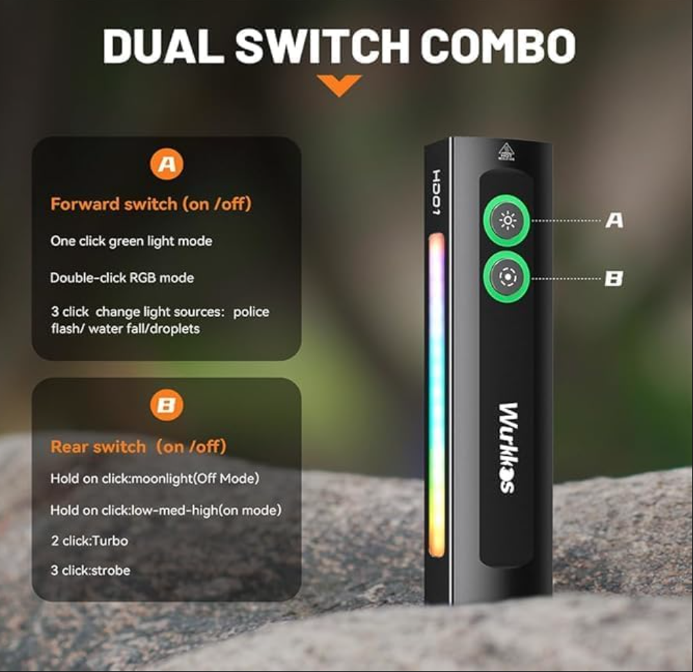 Kompaktowa latarka Wurkkos HD01 1200 lm + zielony laser, RGB i USB-C