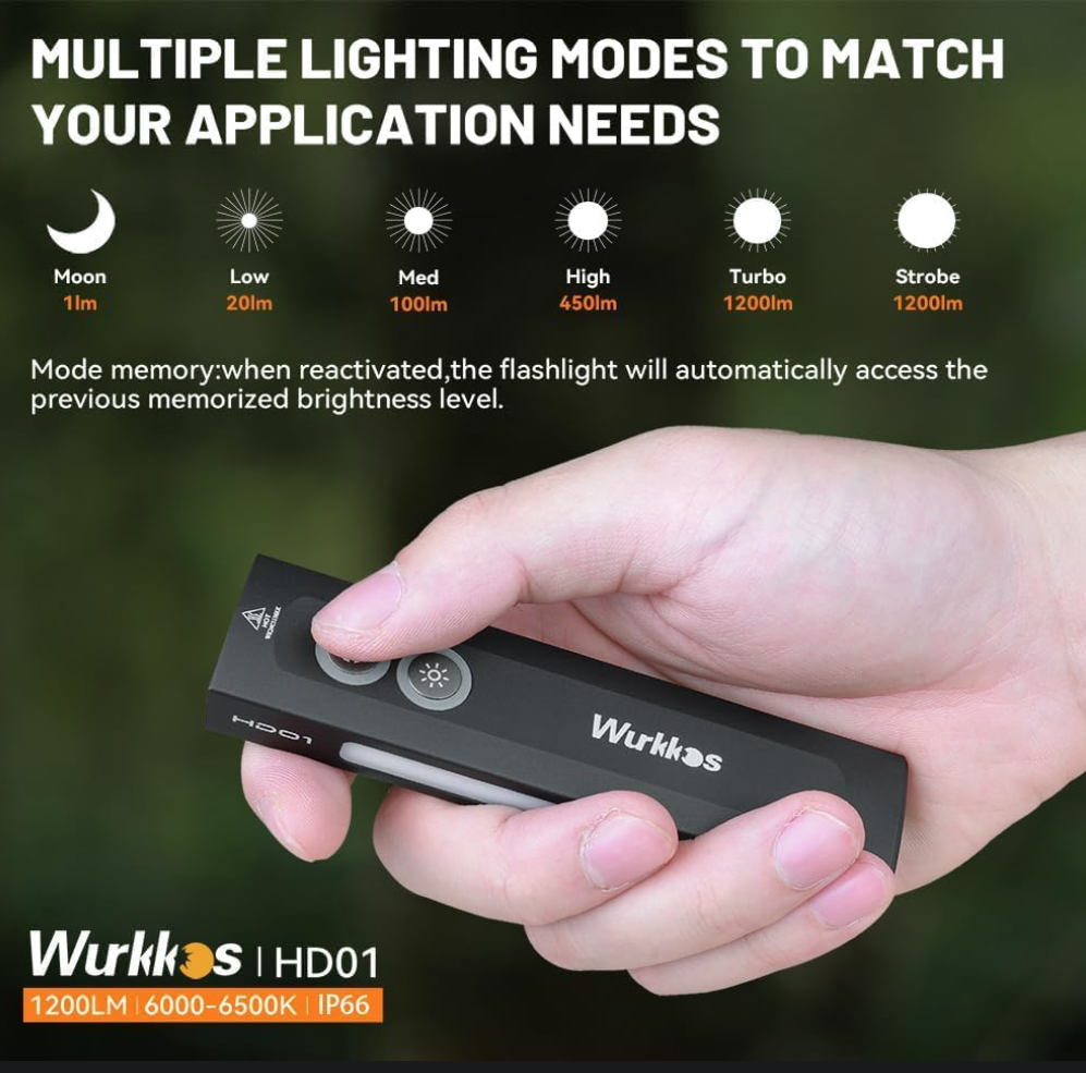 Kompaktowa latarka Wurkkos HD01 1200 lm + zielony laser, RGB i USB-C