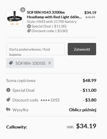 SOFIRN HS43 Latarka czołowa 3200 lm z czerwonym światłem 660 nm, ładowalna przez USB-C