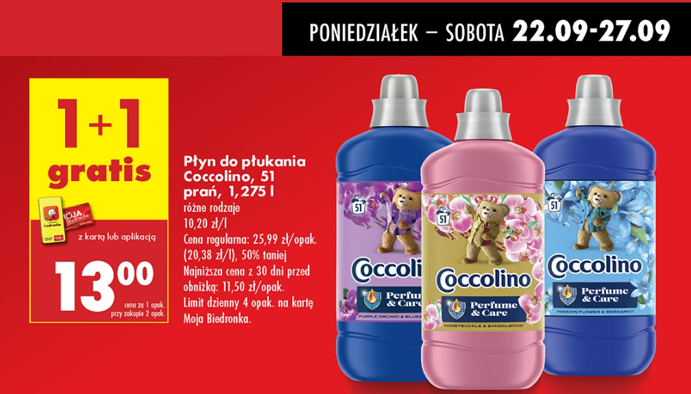 Płyn do płukania Coccolino 1,275 l 1+1 gratis