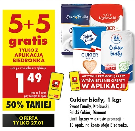Cukier 5+5 Gratis - Biedronka tylko 27.01