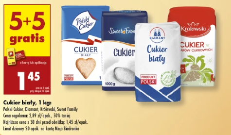 Cukier biały 1kg w promocji 5+5 gratis w Biedronce