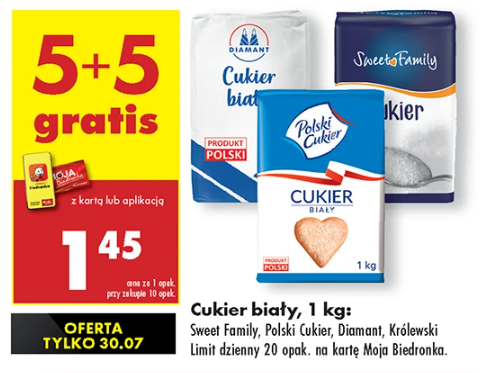 Cukier biały 5+5 gratis w Biedronce
