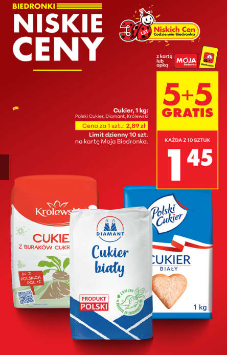 5+5 gratis w Biedronce na cukier do środy