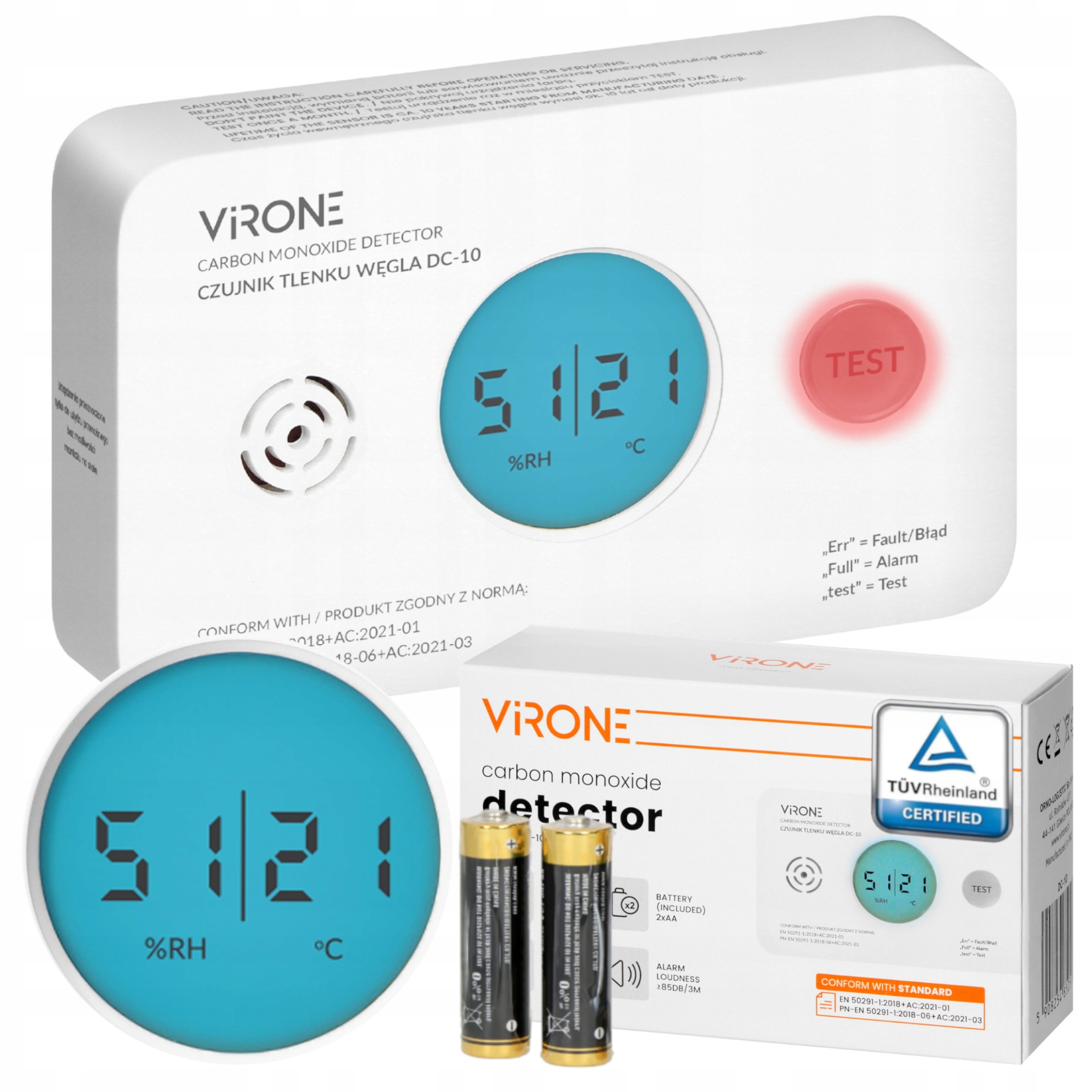 CZUJNIK CZADU TLENKU WĘGLA CZUJKA CO TERMOMETR CERTYFIKOWANY TUV + BATERIE