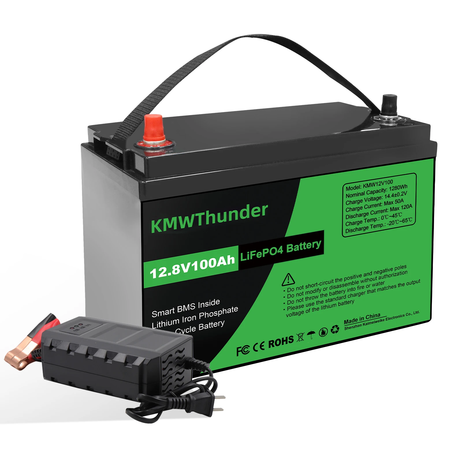 Akumulator KMW Thunder 12V 100Ah LiFePO4 (1280Wh) z ochroną BMS na niskie temperatury, 4500+ cykli do kamperów/solarów/kempingu