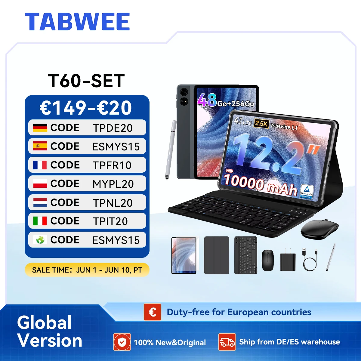 Tablet PC z klawiaturą/myszką, ekran 12,2 cala 2.5K