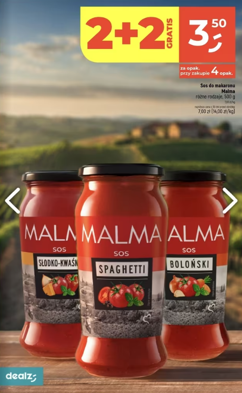 [Dealz] Sosy i pesta Malma 2+2 gratis (cena za 1 sztukę przy zakupie 4 sztuk)