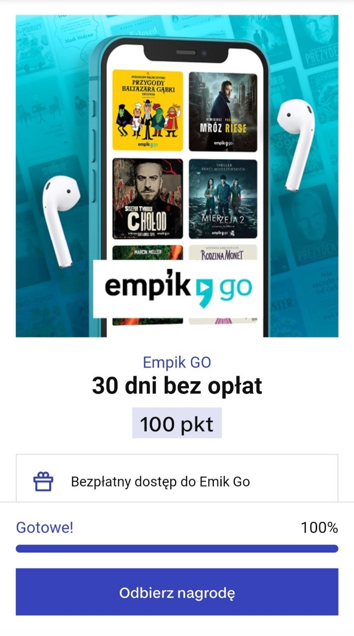 [Decathlon] W aplikacji do odebrania nagroda za 100 pkt - 30 dni Empik Go za darmo